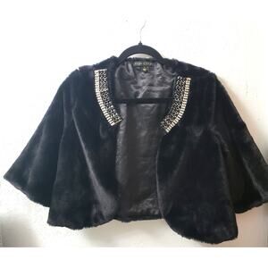 Park & Main Black Balero Jacket SZ S Faux Mink‎ Fur Embellished Collar